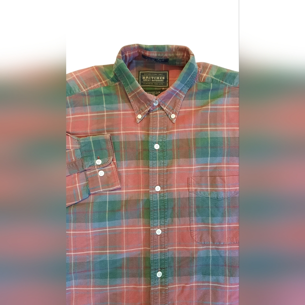Britches Shirt Mens Large Red Plaid Button Down Classic Vintage Preppy Travel
